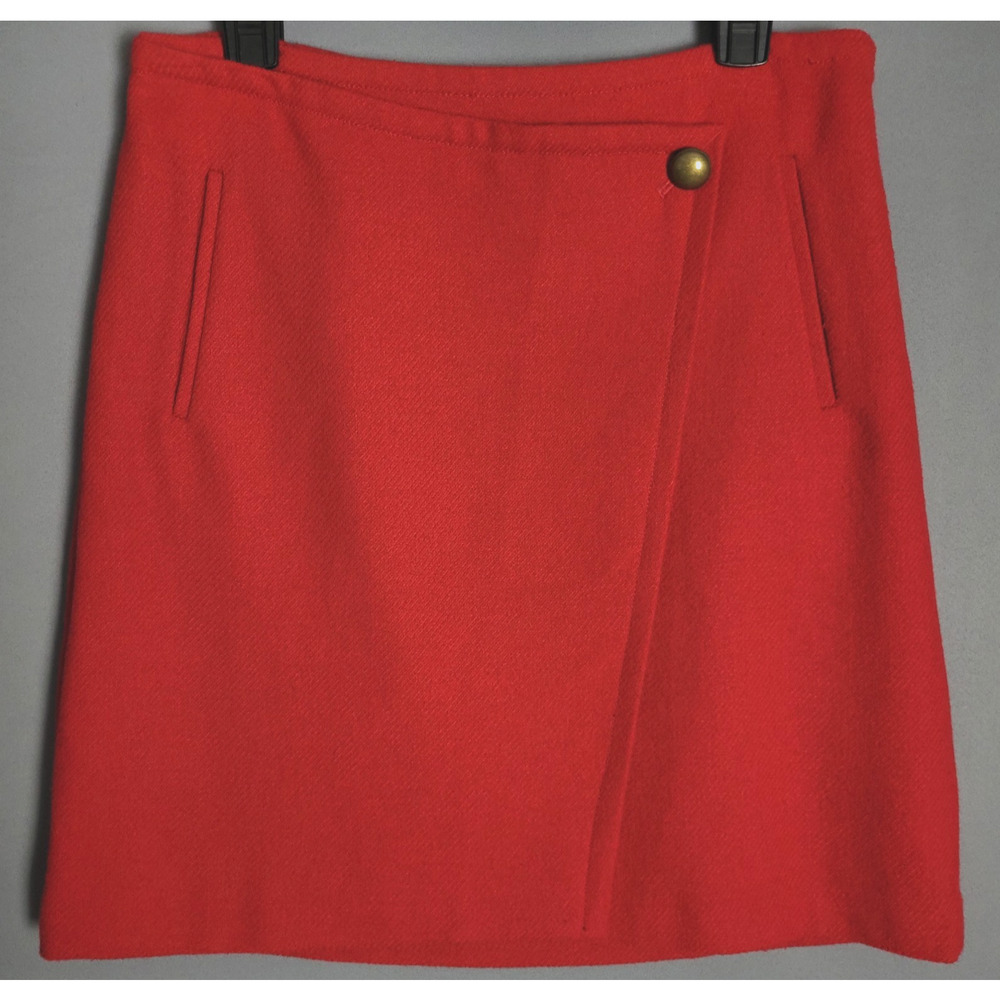 Talbots Wool Wrap Straight Skirt Womens 8 Red Pockets Lined Side Zip Career New